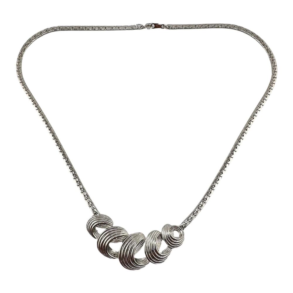 Vintage Avon MCM Retro Abstract Ribbon Design Silver Tone 18” Necklace